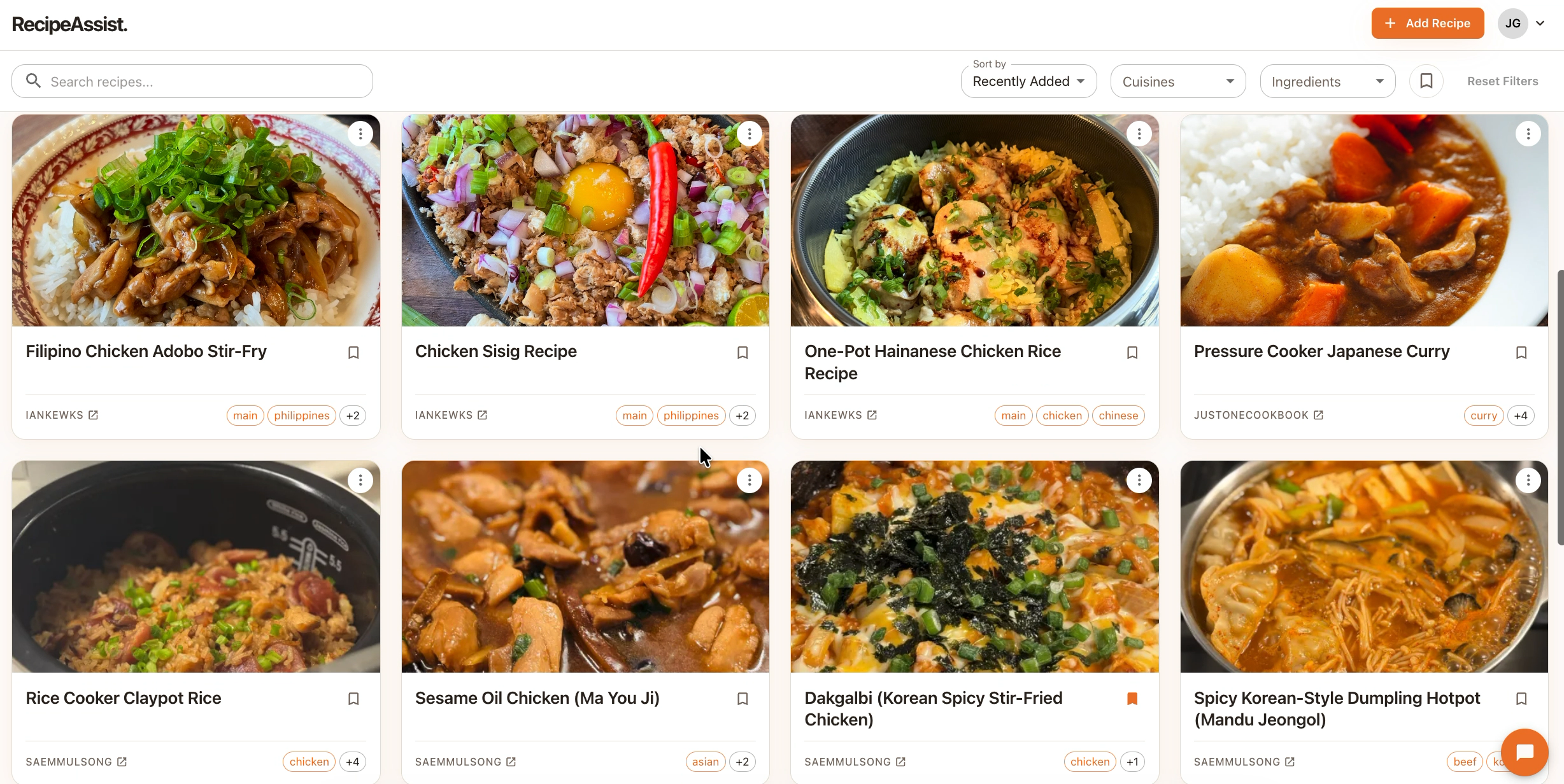 RecipeAssist browse view — click to play the demo video
